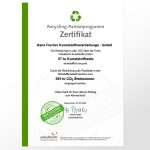 Hans Fischer Recyling-Zertifikat 2023 - Abbildung des Zertifikats mit Text und Siegel von Pekutherm